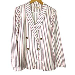 Dolan Striped White Linen Blazer Double Breasted Anthropologie M